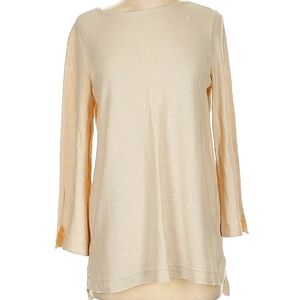 J Jill Small Tall Linen Long Sleeve Tunic Sweater Pull Over Boat Neck Ivory